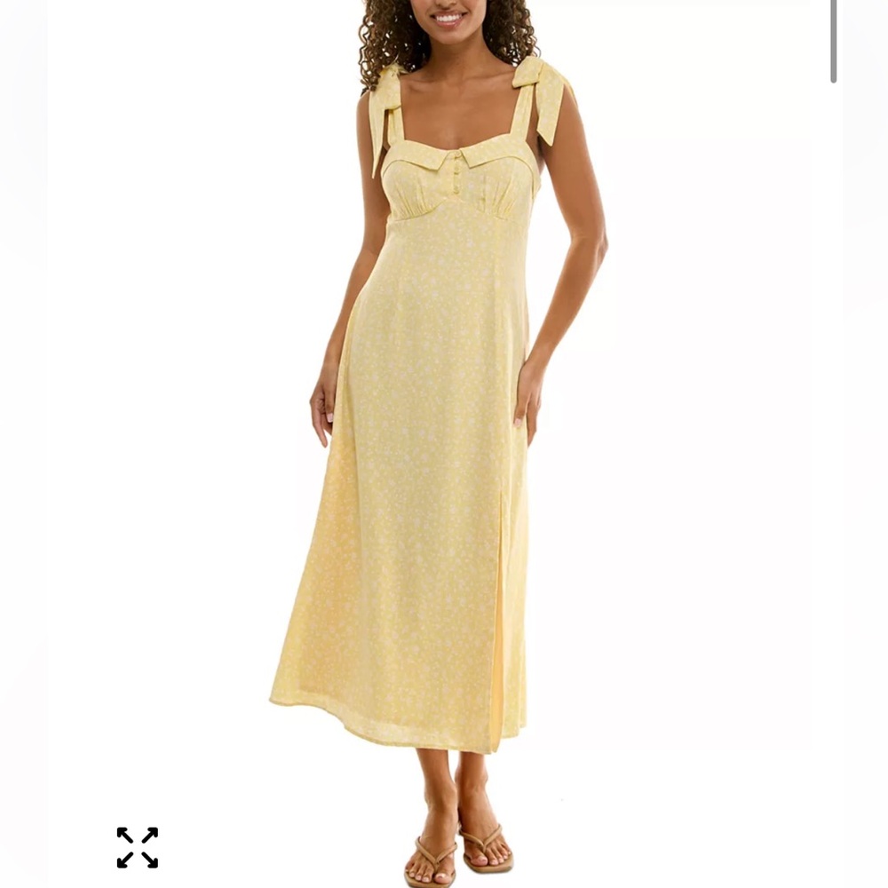 Trixxi Light Yellow Sweetheart Midi Dress XS Tie Strap Front Slit Summer Dress